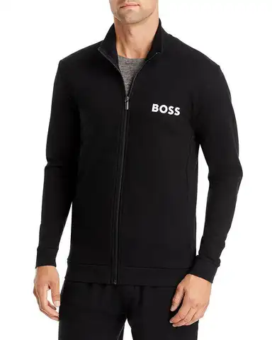 BOSS Herr Sportig Löparjacka i Bomullsfleece med Hel Dragkedja, Gym & Fitness med Active Logo, Lättskött Design 10 best sales chefs träningsoverall - №3