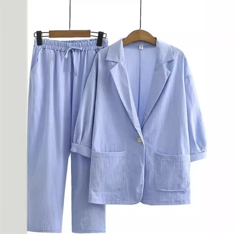 Woemn Fashion Blazer Suits Pants Solid 2 Piece Set Spring Fall Casual Loose Jacket + Pants 2Pcs Female Elegant Office Sets