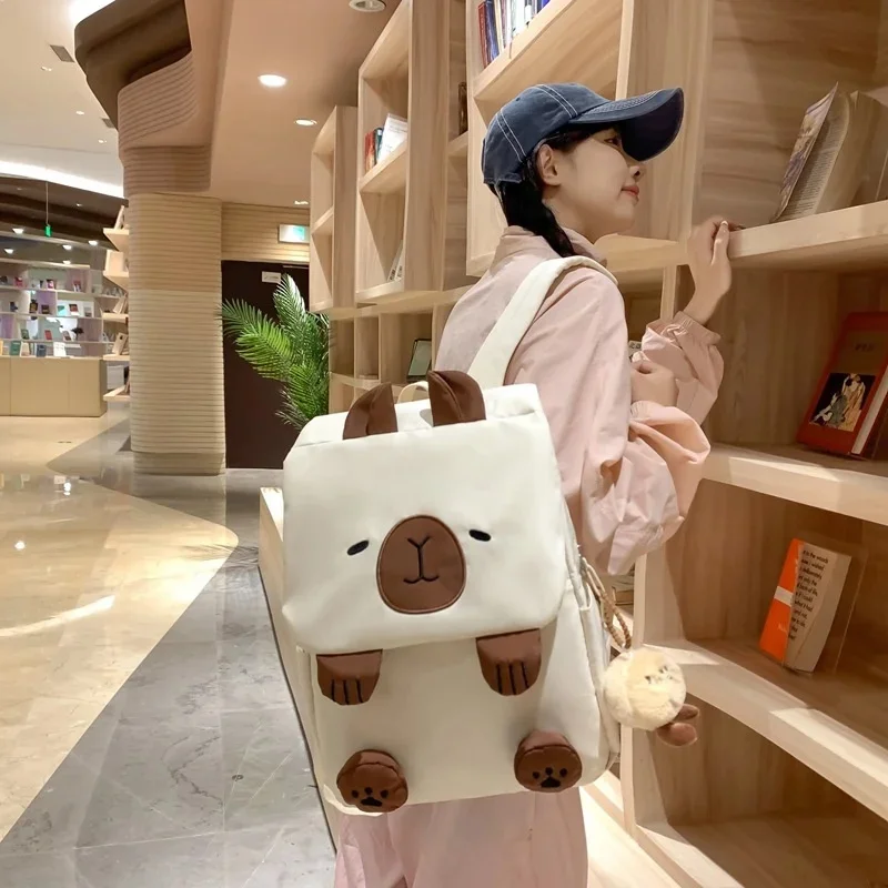 Kawaii Capybara Backpack Book Bag For Students Large Capacity Travel Bag Crossbody Bag Couple Postman's Bag Handbag Gift