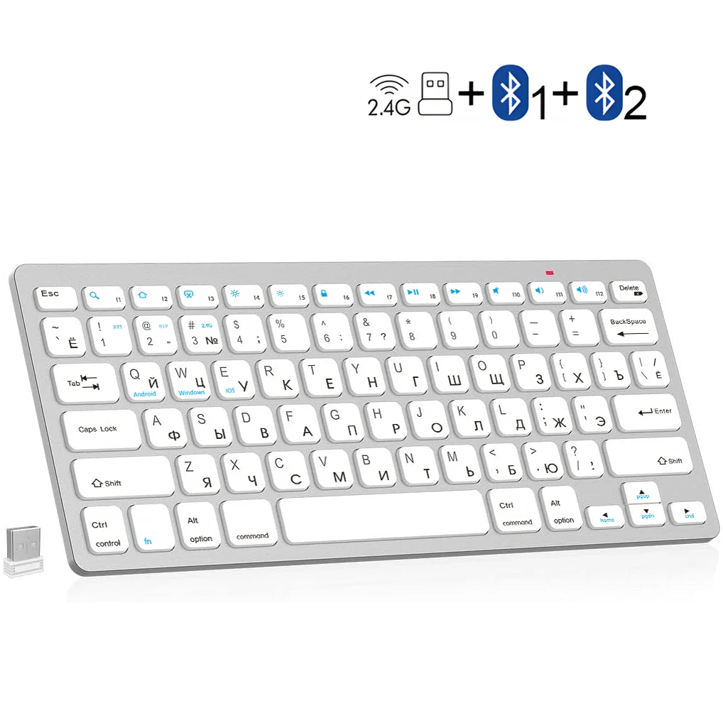 

Russian English Layout Wireless Keyboard Bluetooth & 2.4G Dual Mode Keyboard Slim and Compact Ergonomic for Windows ios Android