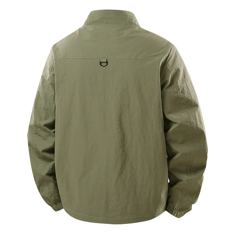 Immagine 3: Giacca da uomo primaverile e autunnale, leggera, ideale per attività all'aperto, pesca, viaggi, dal taglio ampio e casual, con colletto alla coreana, versatile, alla moda, disponibile in taglie grandi, realizzata in poliestere.