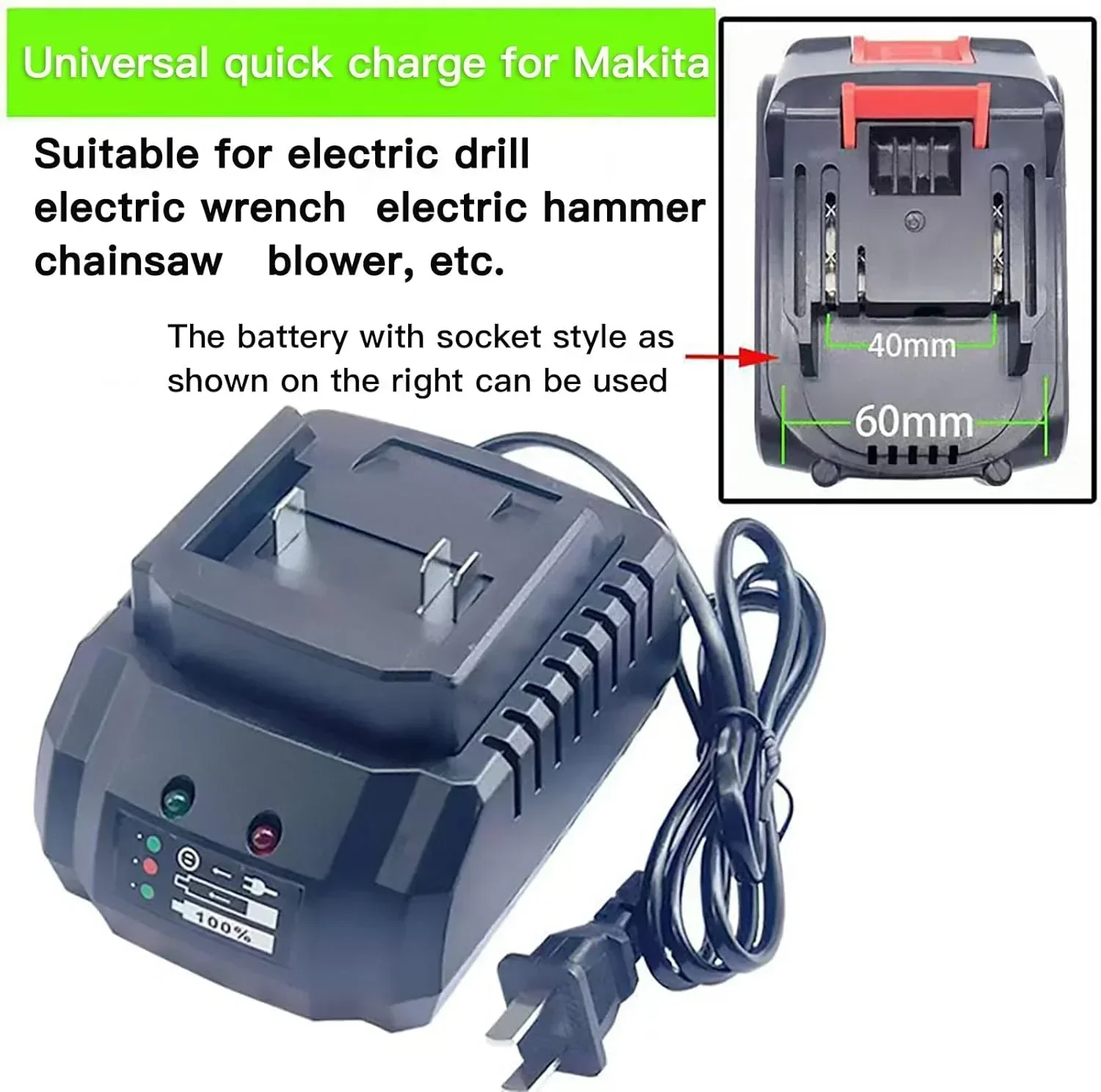 Battery Charger Suitable For Makita 18V 21V Li-ion Battery Portable Fast Charger for Makita Battery Replacement EU Plug US Plug