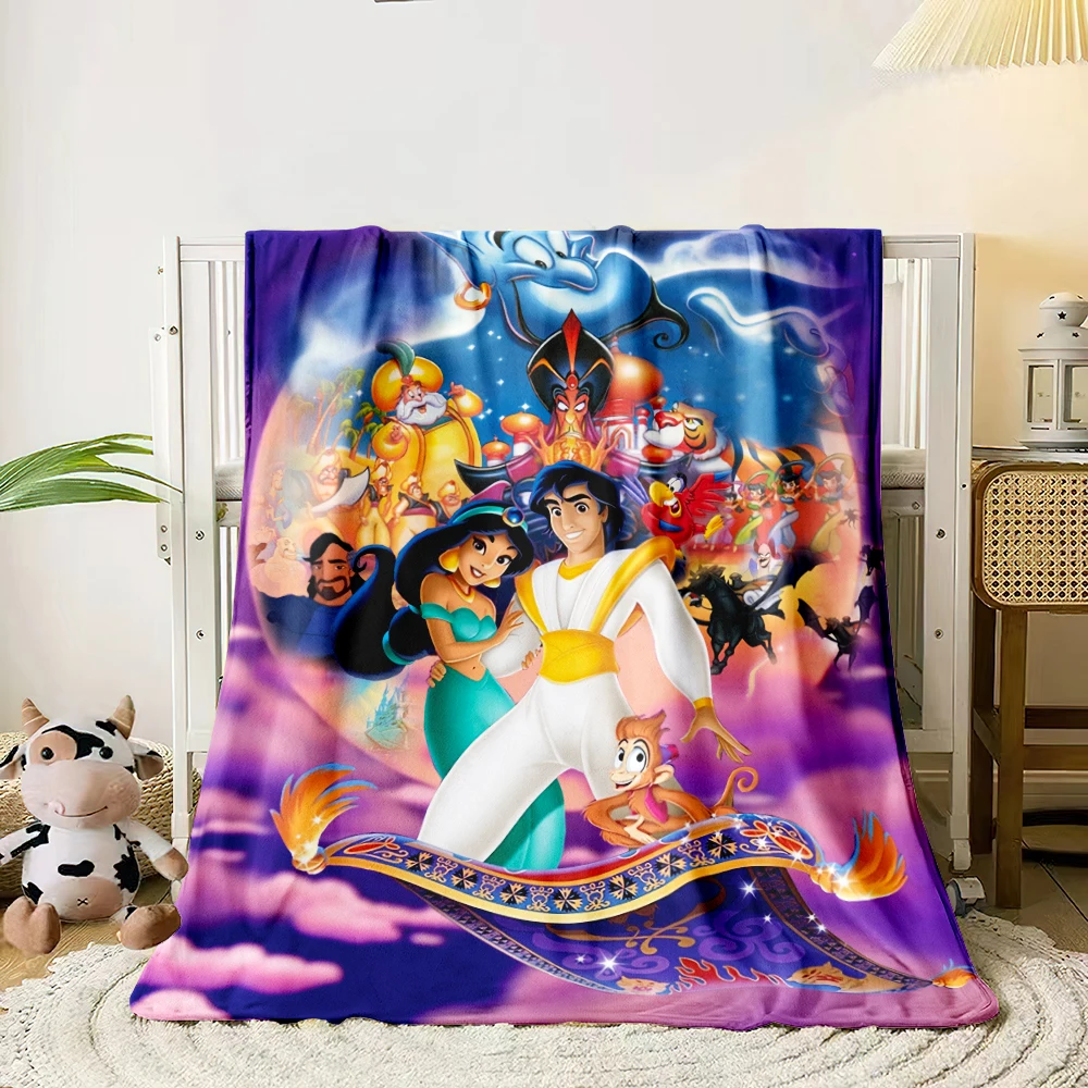 MINISO Aladdin Cartoon HD Print Blanket.Oversized Soft Warm Flannel All-season Blanket.Use Sofas,Picnic,office,Camping Blankets