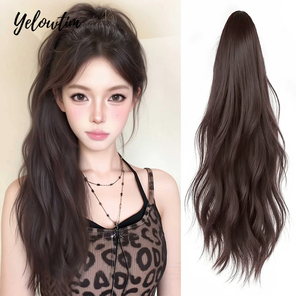 

Yelowtim Synthetic 20Inch Long Straight Claw Clip On Ponytail Hair Extensions Heat Resistant Pony Tail Hair piece For Wome