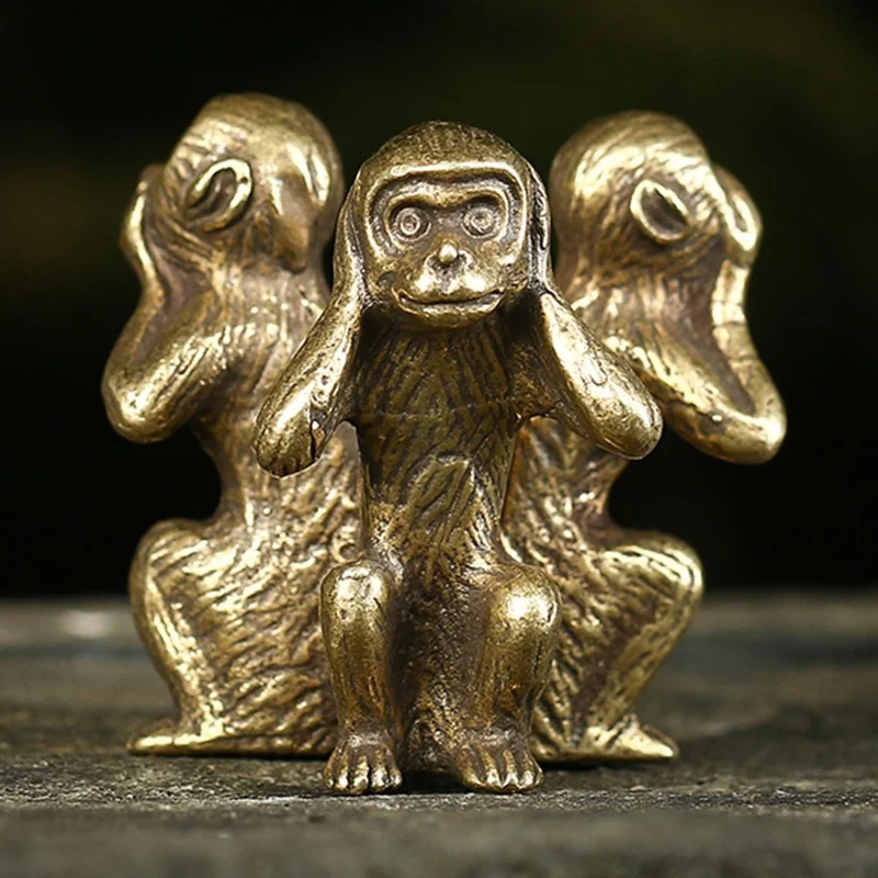 Vintage massives Kupfer drei Affen Tee Haustier Bronze Skulptur Home Decor Zubehör Bronze Affe Figuren Miniaturen Schreibtisch Dekor
