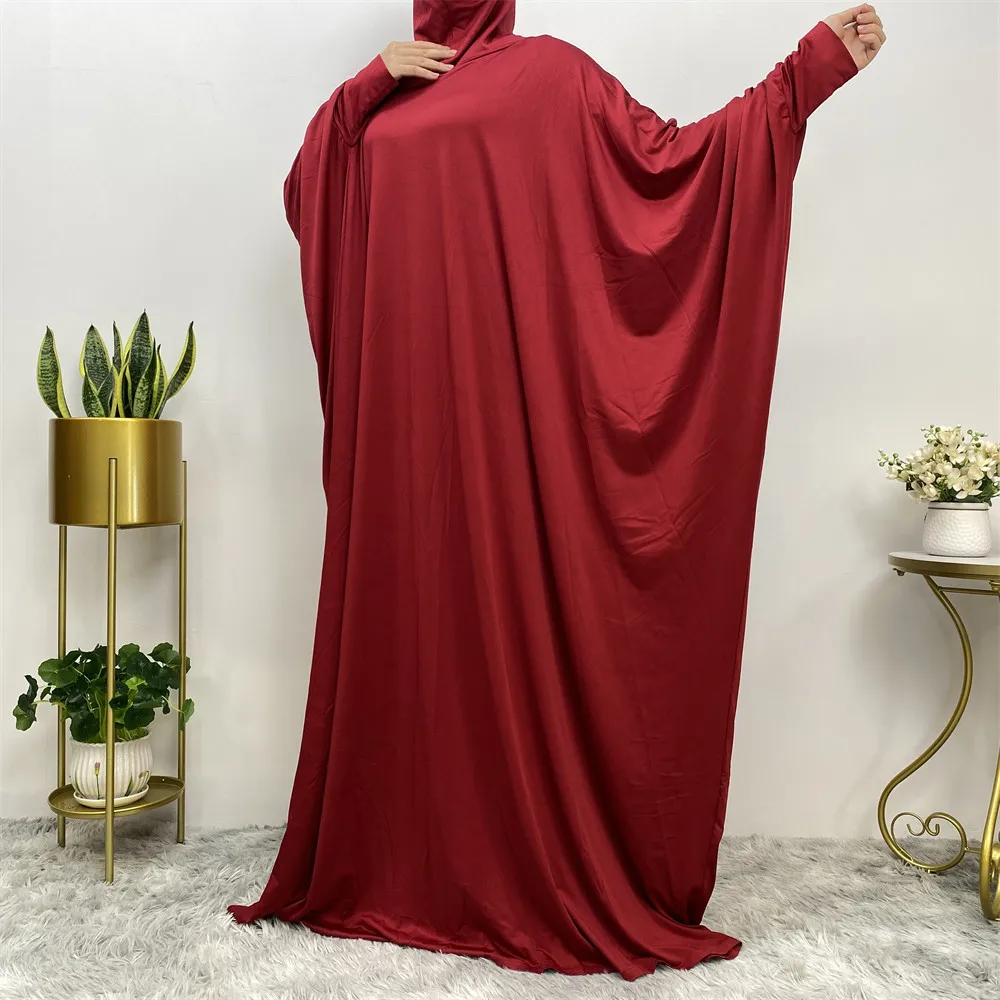 Imagem -05 - Abaya com Capuz para Mulheres Muçulmanas Eid Muslim Vestuário de Oração Vestido Manga Batwing Abayas Islâmicas Kaftan Dubai Turquia Robe Burqa Caftan Aérea