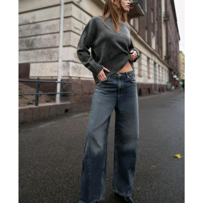 شتاء جديد المرأة طويلة سستة الدنيم السراويل بالون Sle سكين فضفاض صالح l الخصر ألياف البوليستر السيدات الجينز #4