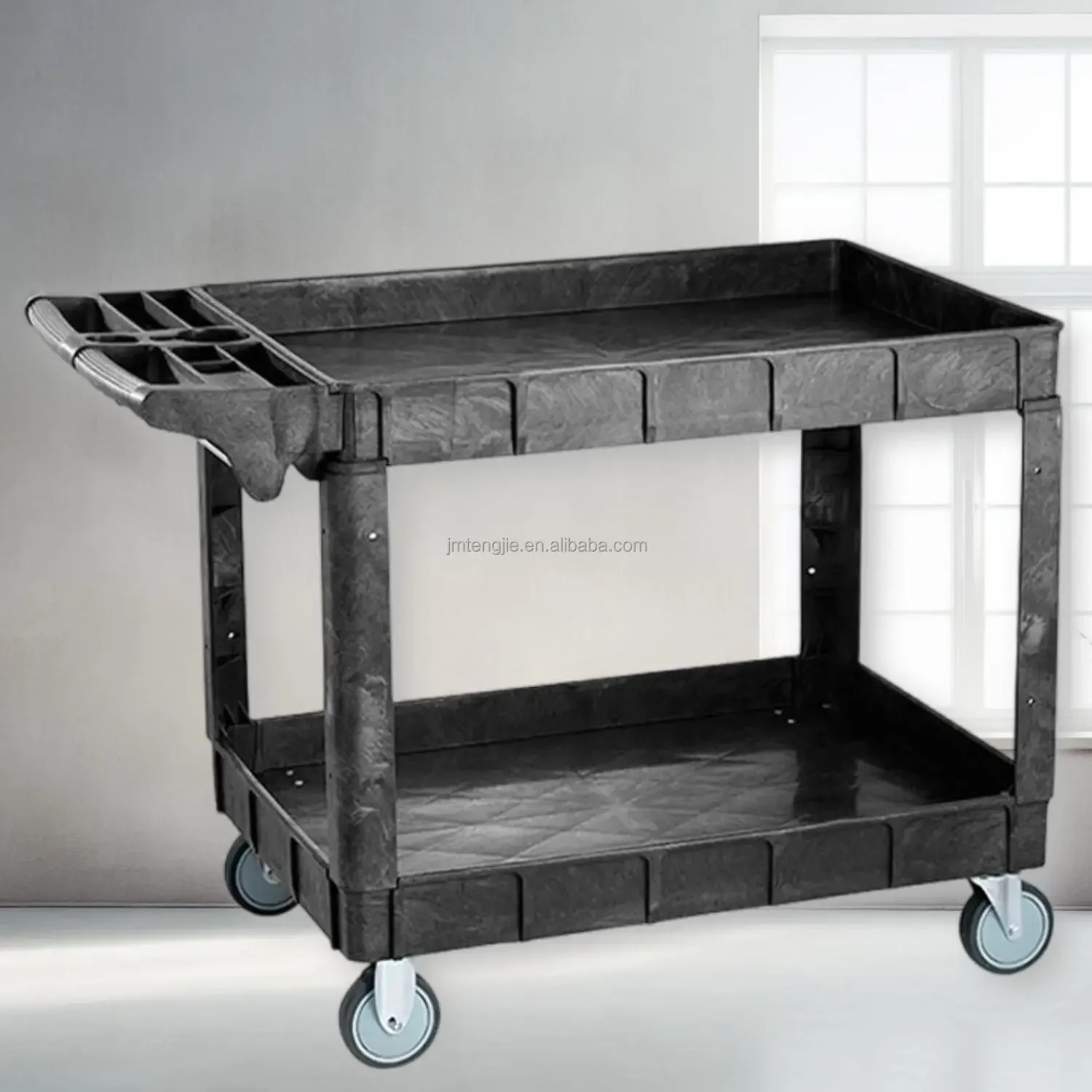 Heavy Duty Large PP Commercial Storage 500 LBS Capacity Utility Service Cart 2 3 Shelf Plastic Cart Utility Cart With Wheels