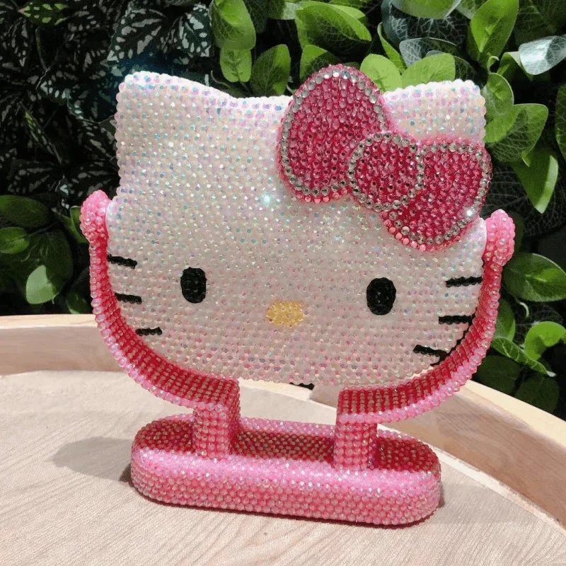 

Sanrio Hello Kitty настольное косметическое зеркало с героями мультфильмов «сделай сам», блестящие стразы, красивое ручное зеркало с розовым бриллиантом, подарок на день рождения для девочек