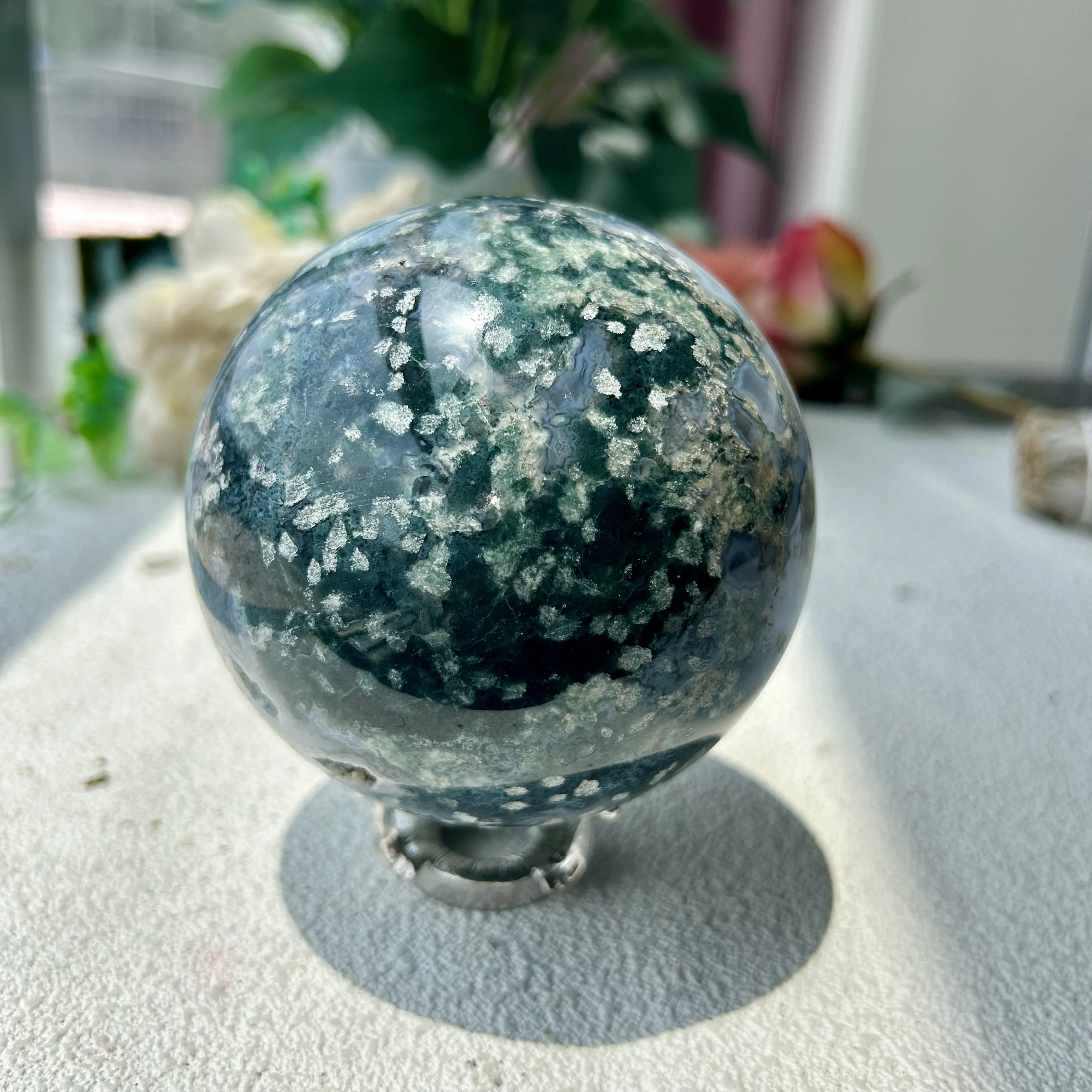 

Natural Druzy Moss Agate Quartz Crystal Sphere Healing Stone Reiki Minerals Beauty Home Decor 7th 955g 87mm