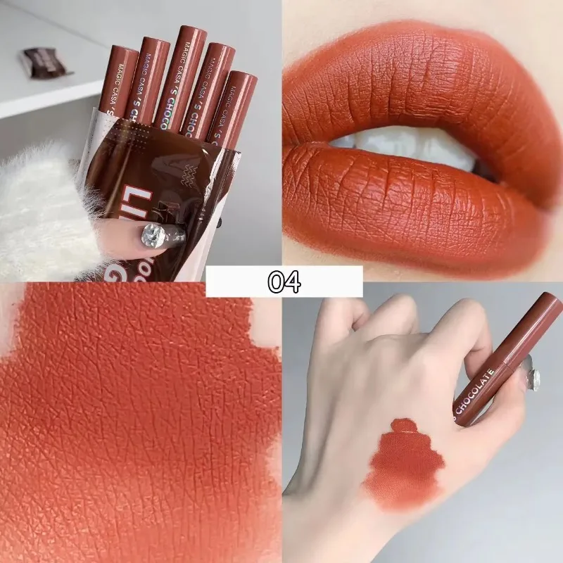 5 Stuks Chocolade Matte Lipgloss Set Natuurlijke Fluwelen Lip Glazuur Aanhoudende Geen Vervagende Rijke Crème Lipsticks Melk Koffie Vloeibare Lip Tint