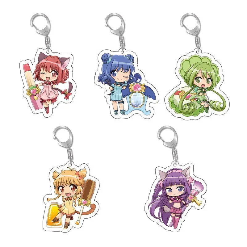 Anime cat humanoid keychain Peach palace berry blue mint green lettuce yellow step bell acrylic key ring pendant