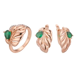 2024 New Women Jewelry Sets  Rose 585 Gold Color Plating Jewelry Luxury Green Stone Earring Jewelry Set Gift