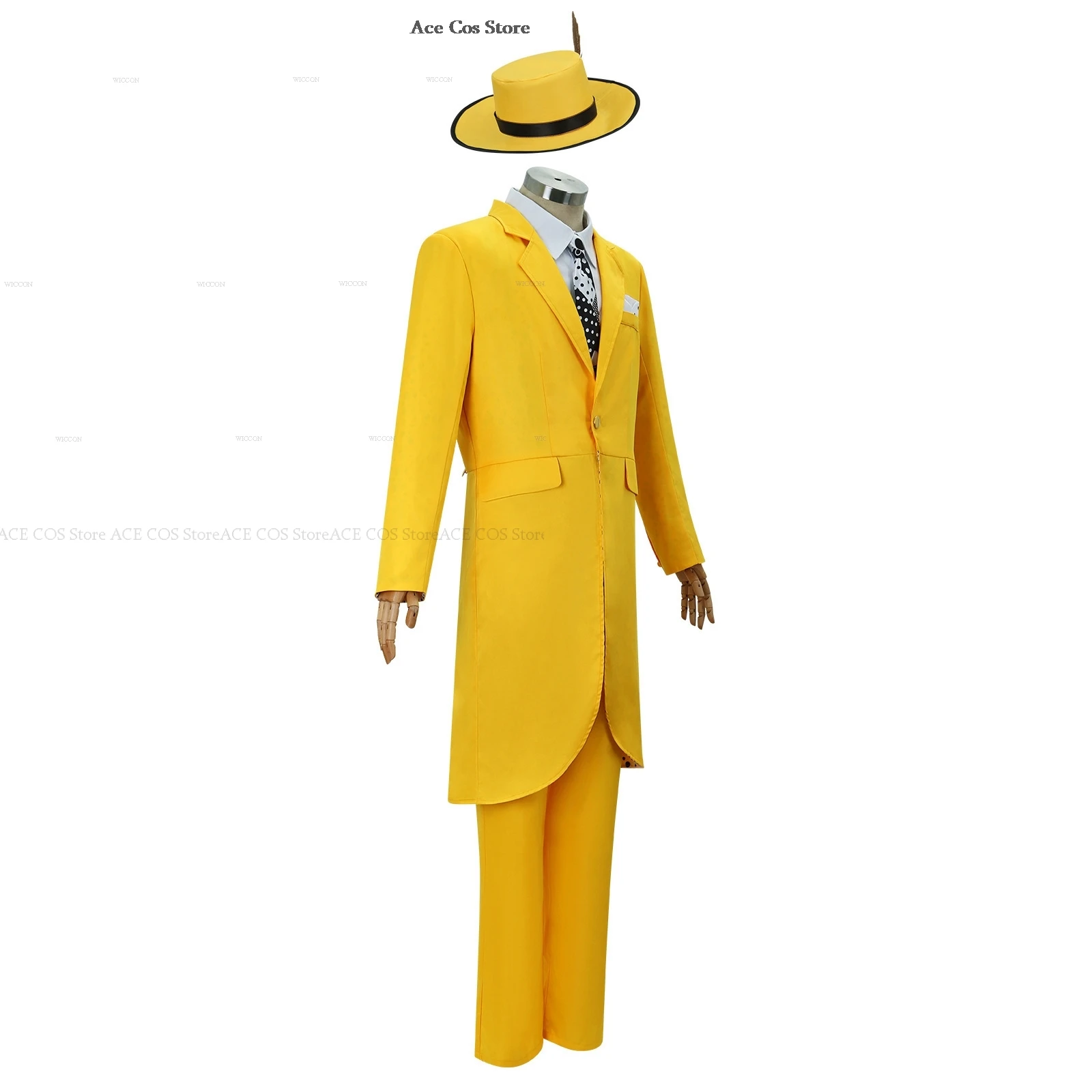 Green Mask Face Stanley Cosplay Comic Film Costume Hat Máscara Big Jim Head Clothes Carry Comedy Halloween Party Men Yellow Suit