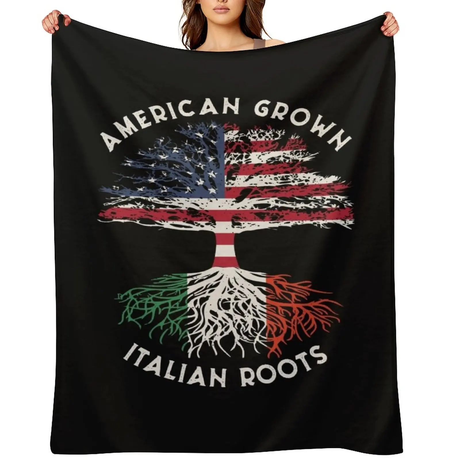

American Grown Italian Roots USA Italy Flag Tree Throw Blanket Large Blankets For Bed Comforter Warm Blankets