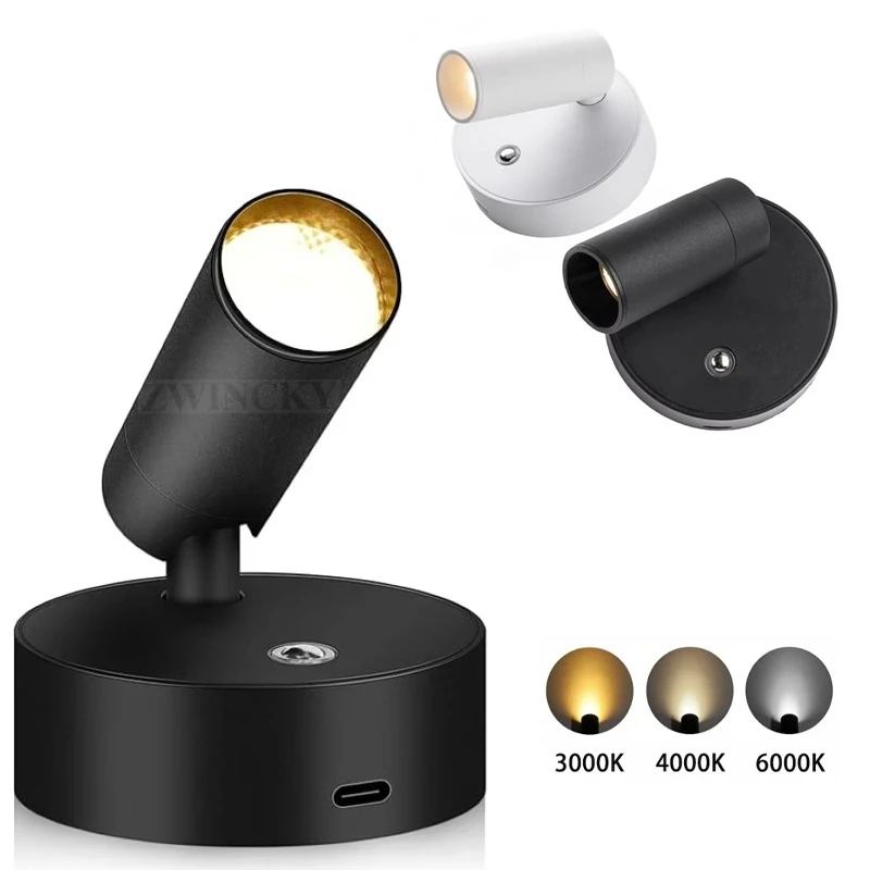 USB Rechargeable ABS LED Modern Magnetic Wireless Cordless Spotlight Touch Sensitove Bedside Cabinet 3 Colors Dimmable Wall Lamp