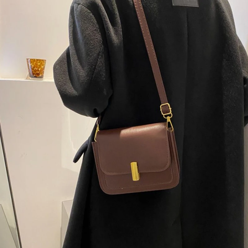 New Crossbody Bags for Women Flap Purses and Handbags Solid Color Vintage Brown Small Square Bag Female Shoulder Messenger Bags