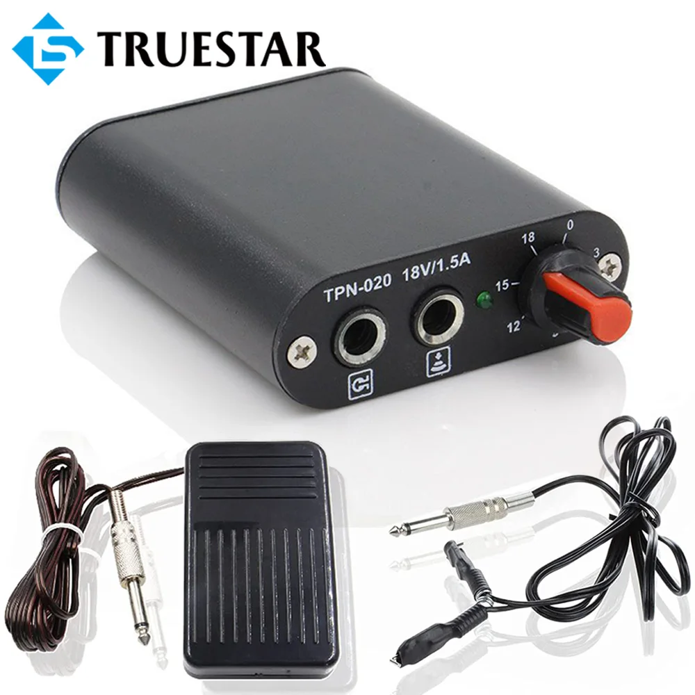 Professional Mini Tattoo Power Supply Kit Tattoo Source with Foot Pedal Clip Cord for Rotary Tattoo Machine Gun Power Supplies