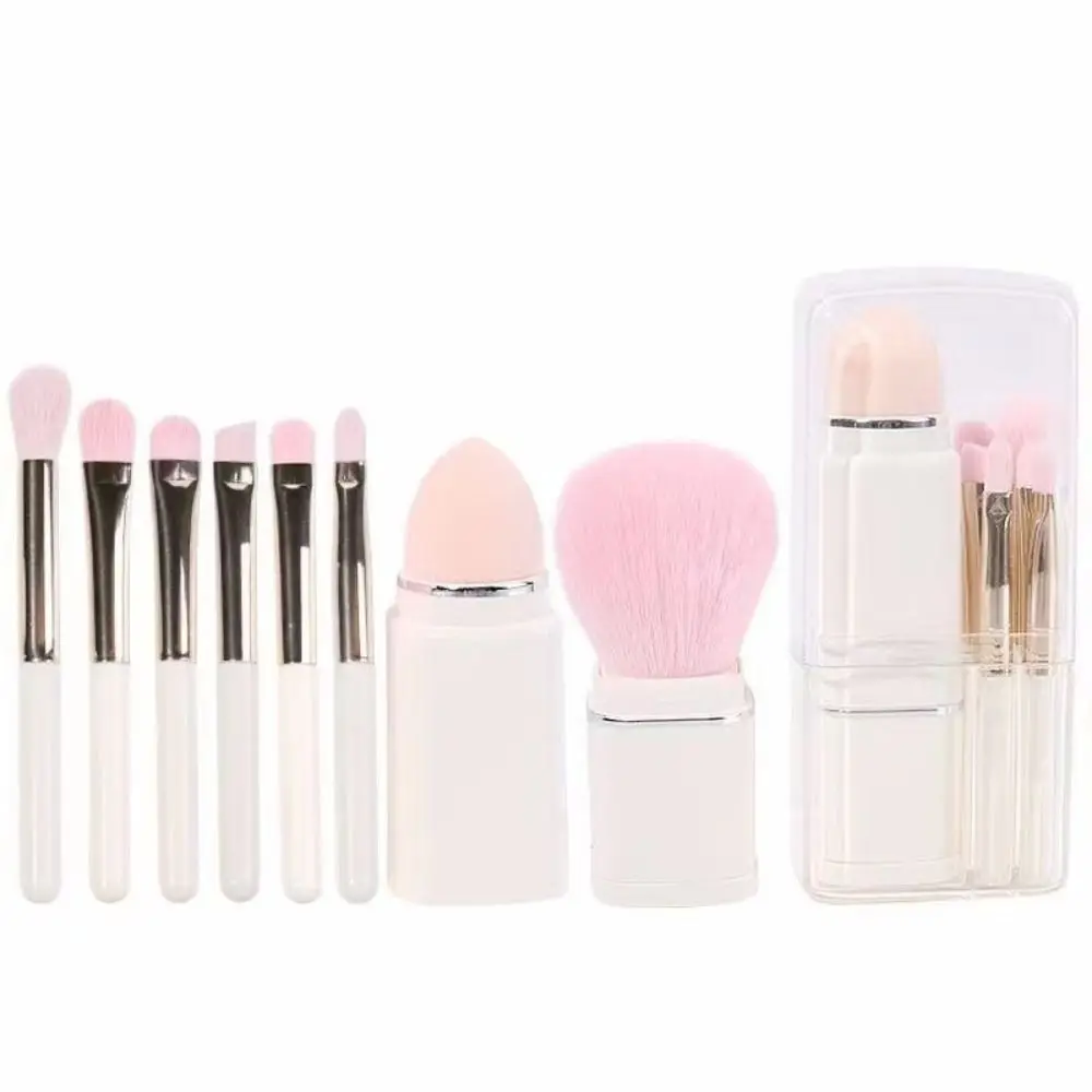 8 unids/set 8 en 1 pinceles de maquillaje portátiles simples con estuche transparente juegos de brochas de maquillaje retráctiles herramientas cosméticas de fibra suave