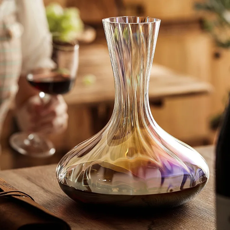 JINYOUJIA-Crystal Colorful Ripples Wine Decanter, Handmade Crystal, Champagne Glass, Home Decanter Bottle, New, 2500ml