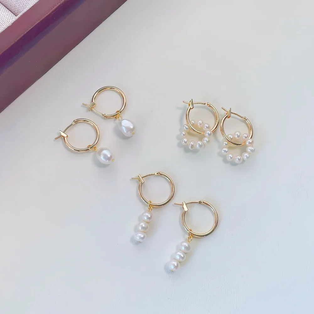 Hengsheng 100% Natural Freshwater Pearl Earrings for Women Handmake Gold Color Hoop Earrings Female Jewelry 2026 New Arrivals