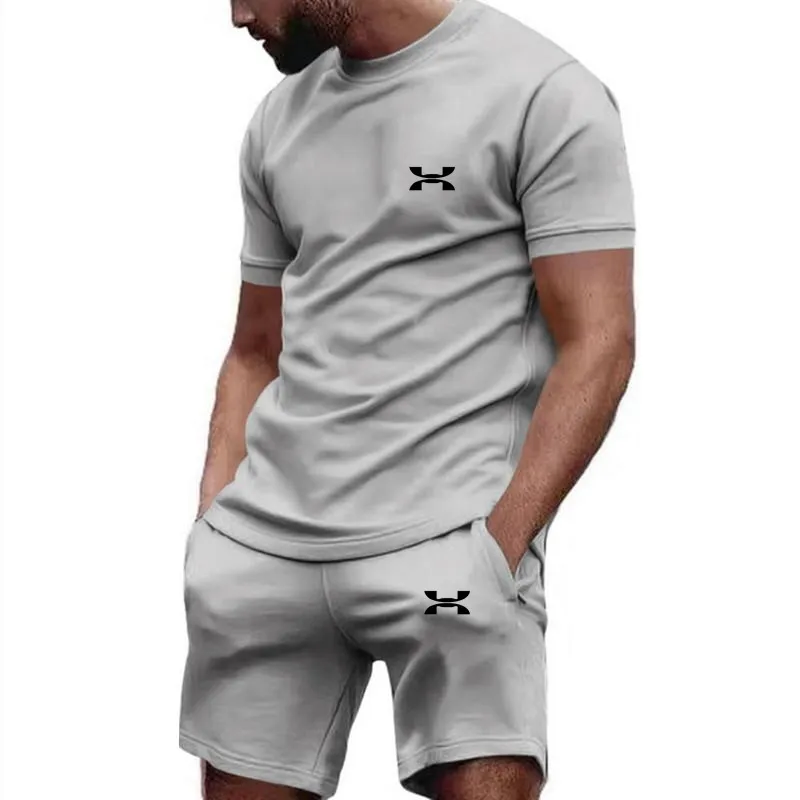2024 new men's sportswear short sleeved T-shirt and sports shorts summer casual jogging pants set men's two-piece set
