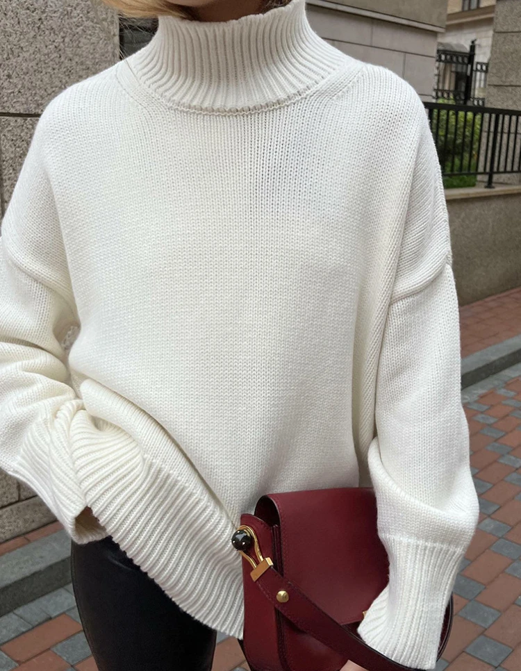 

Turtleneck Loose Sweater Kintted Women Crochet Pullovers Pockets Spring Autumn Winter Sweet Jumper Y2k Top Jumper Streetwear