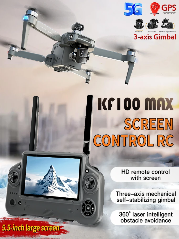 KF100 MAX GPS Drone met HD-camera, 10KM bereik, 3-assige gimbal, obstakeldetectie, 2 accu's, FPV, opvouwbare quadcopter - afbeelding 2