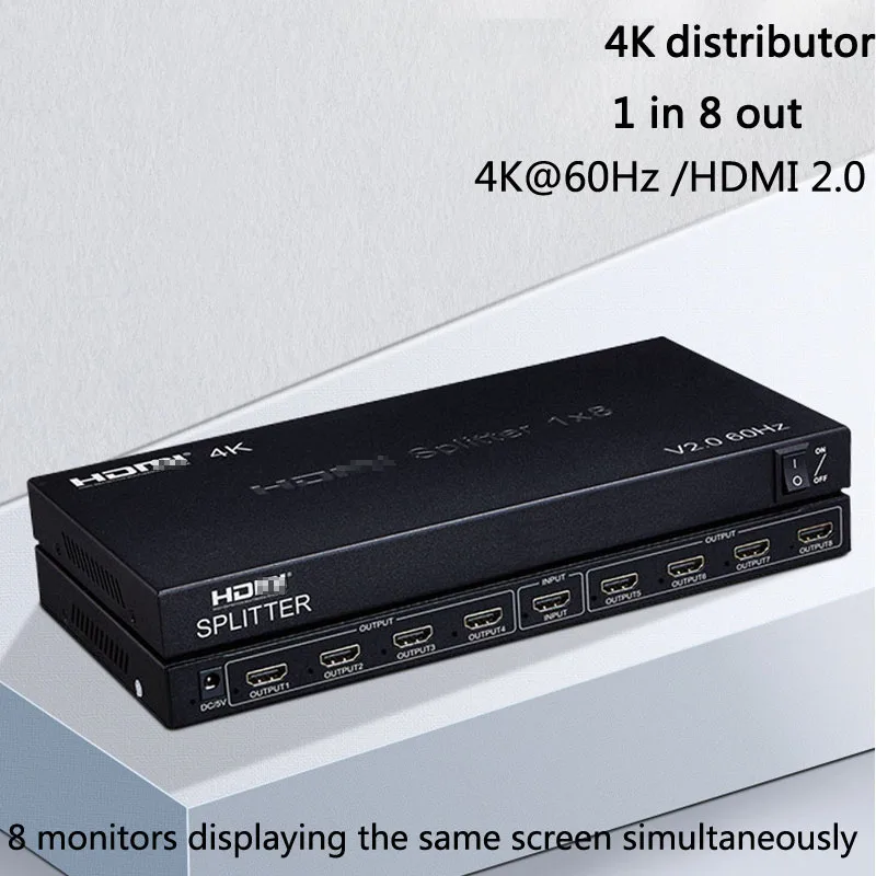 مقسم متوافق مع HDMI لـ 4K 1 في 8 Out ، شاشة 1x8 ، موزع صوت ، فيديو ، محول لـ PS4 ، دي في دي ، كمبيوتر محمول ، كمبيوتر شخصي ، جهاز عرض ، تلفزيون