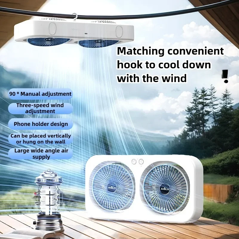 

Double-Head Desk Fan USB Type C Rechargeable Hangable Mute Cooling Fan 3 Speeds Adjustable Air Acondicionado Portatil Air Cooler