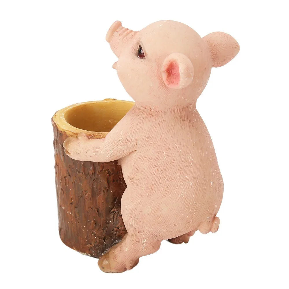 Resin Pig Figurine Statue Sturdy Pen Holder Resin Pig Ornament Compact Cartoon Mini Pig Sculpture Office Desk Display