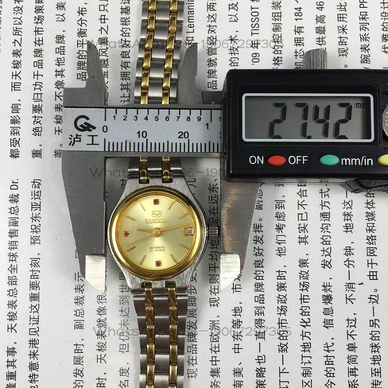 24-Hour Shipping Seagull Brand White Steel Strip Nails Red Diamonds Yellow Single Calendar Automatic Mechanical Women's Watch view 4