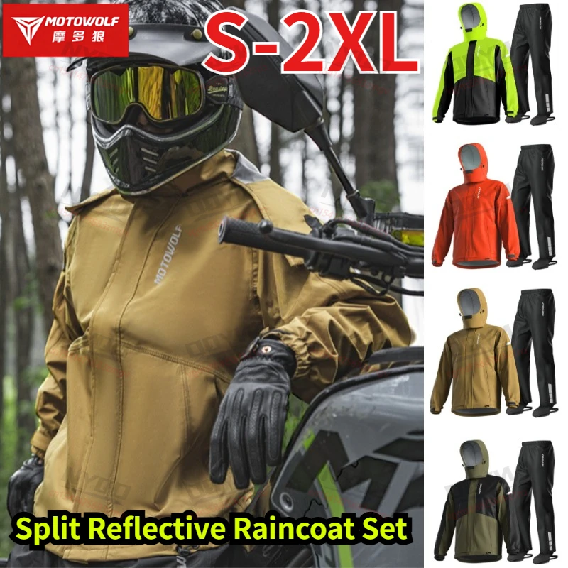 

MOTOWOLF Split Reflective Raincoat Set,Waterproof Portable Lightweight Motorcycle Rain Coat Pants for Outdoor Cycling Riding