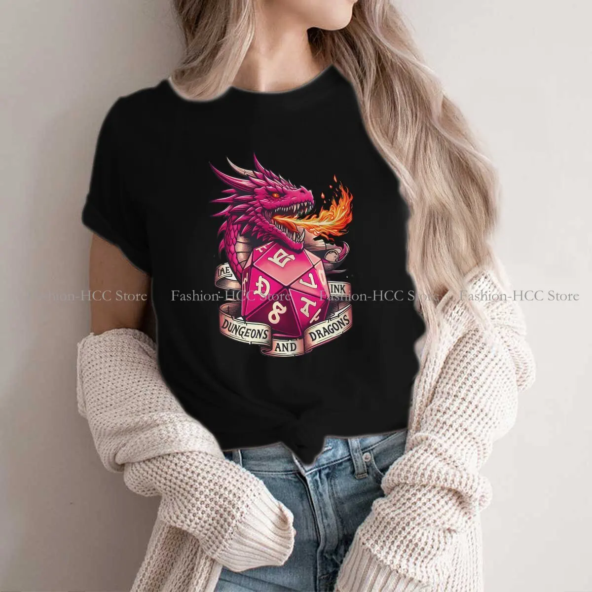 Dungeon Polyester TShirts Pink Dragon Personalize Homme T Shirt Hipster Clothing