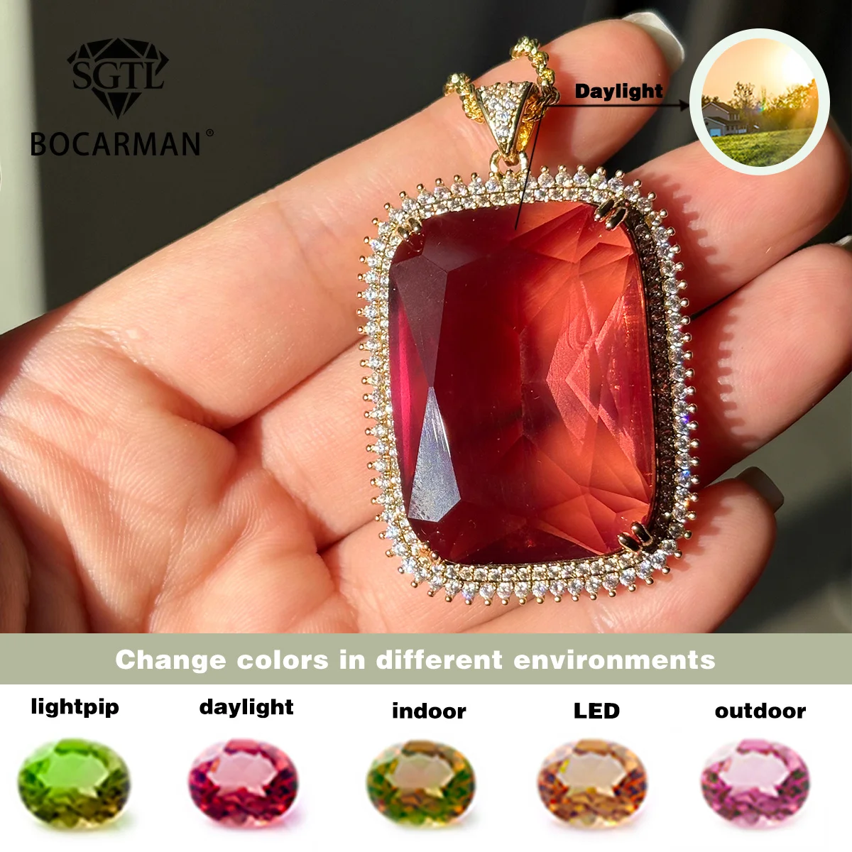 Oval Turkish Change Color Zultanite Stone Copper Pendant Necklace Unique, Different Light Sources Have Different Colors for Wome