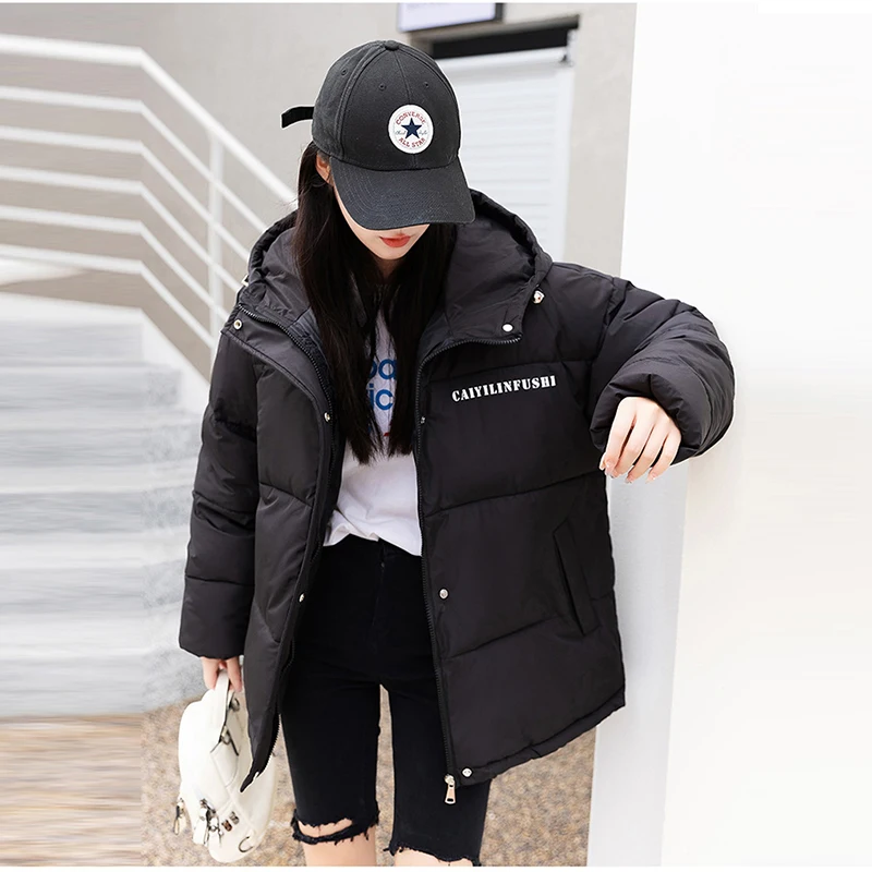 Women Elegant Thicken Hooded Parkas Winter Fashion Plaid Print Warm Down Cotton Jacket Ladies Casual Loose Zipper Padded Coats