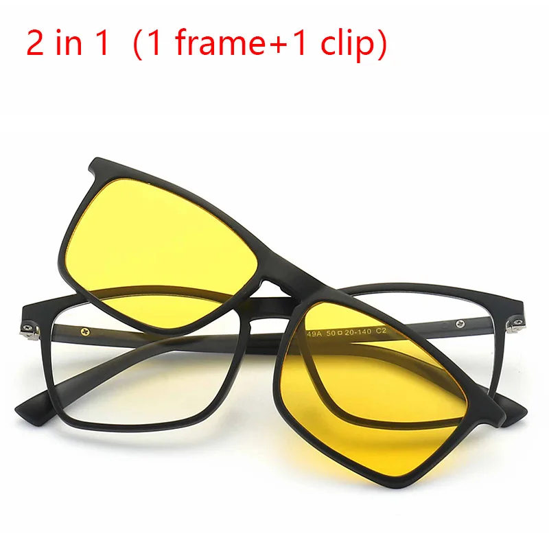 2 In 1 Men Women Black Polarized Optical Magnetic Sunglasses Clip Magnet Clip on Sunglasses Polaroid Glasses Frame