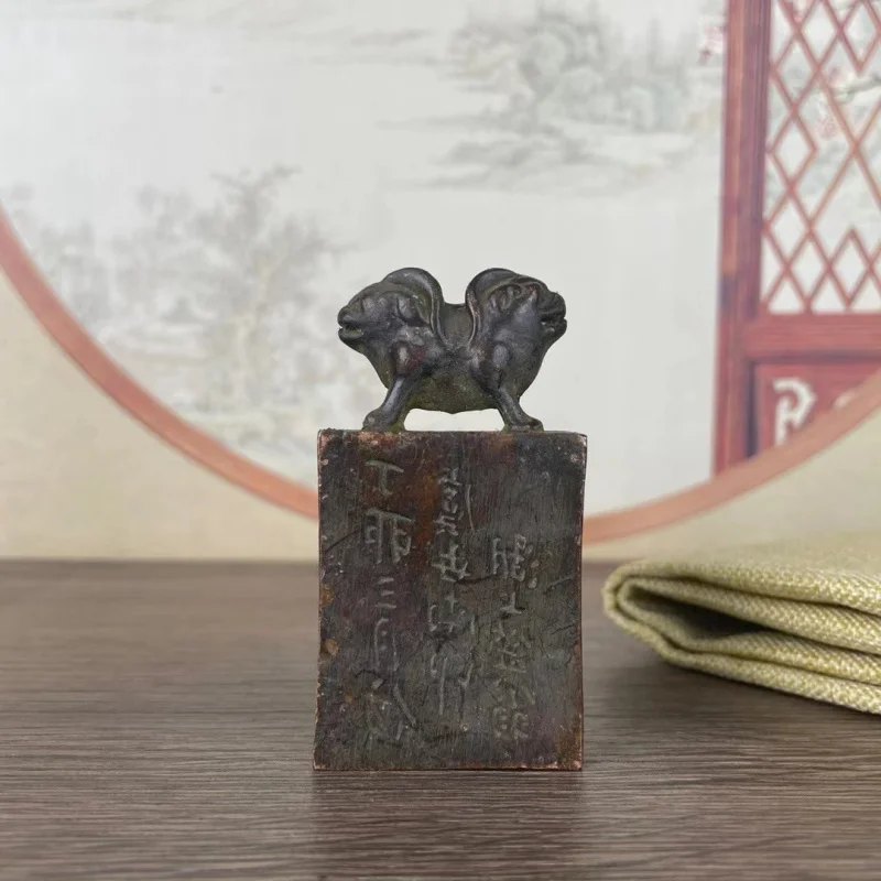 Gold and stone engraving, double dragon , copper alloy , 