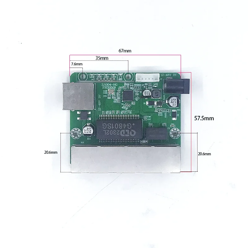 Промышленный коммутационный модуль Mini PCBA с 6 портами, 100 Мбит/с, переключатель 12В-48В