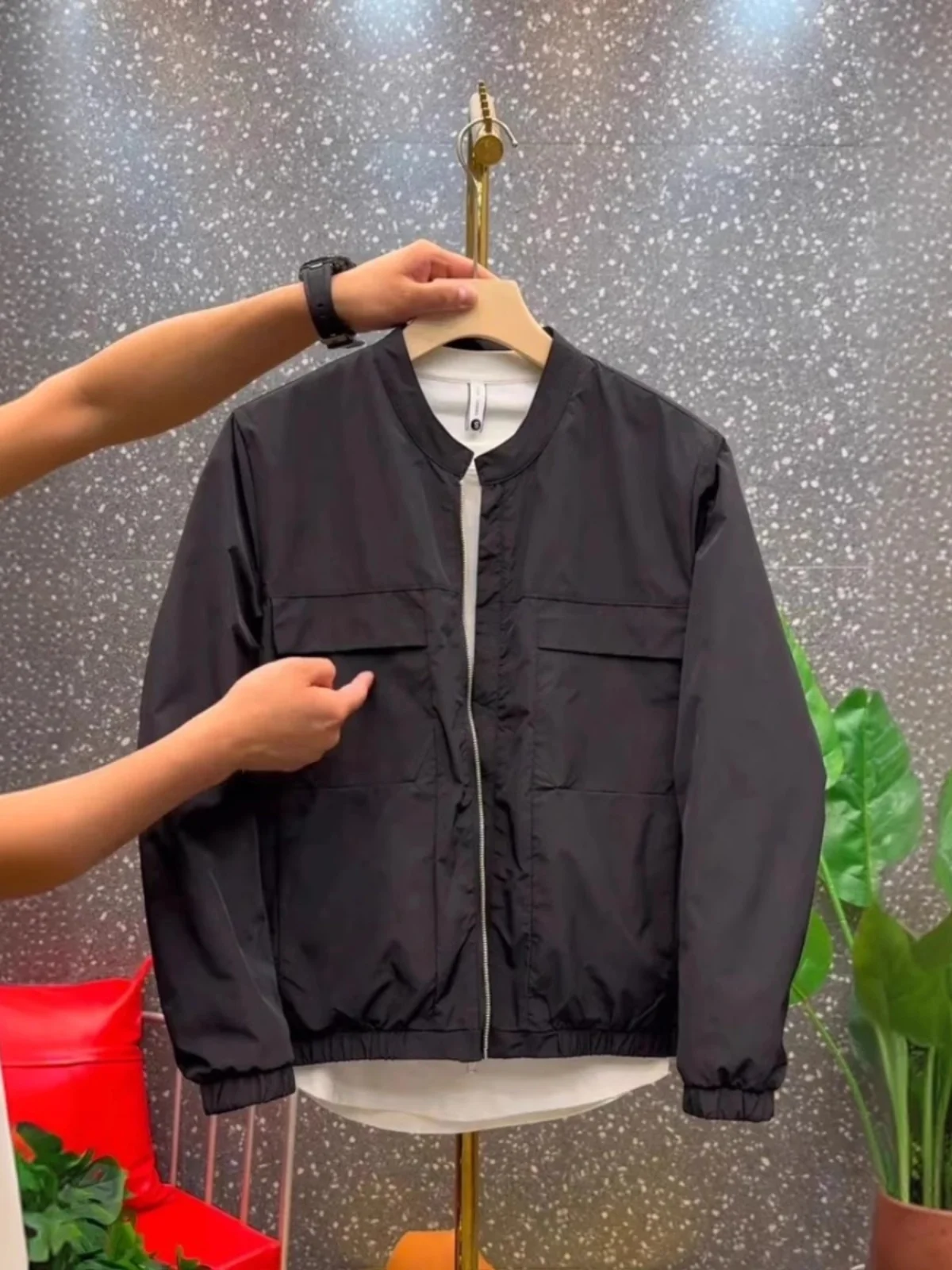 

Повседневная мужская рабочая одежда Jaet, осенняя высококачественная универсальная легкая роскошная верхняя одежда цвета хаме, молния из полиэфирного волокна