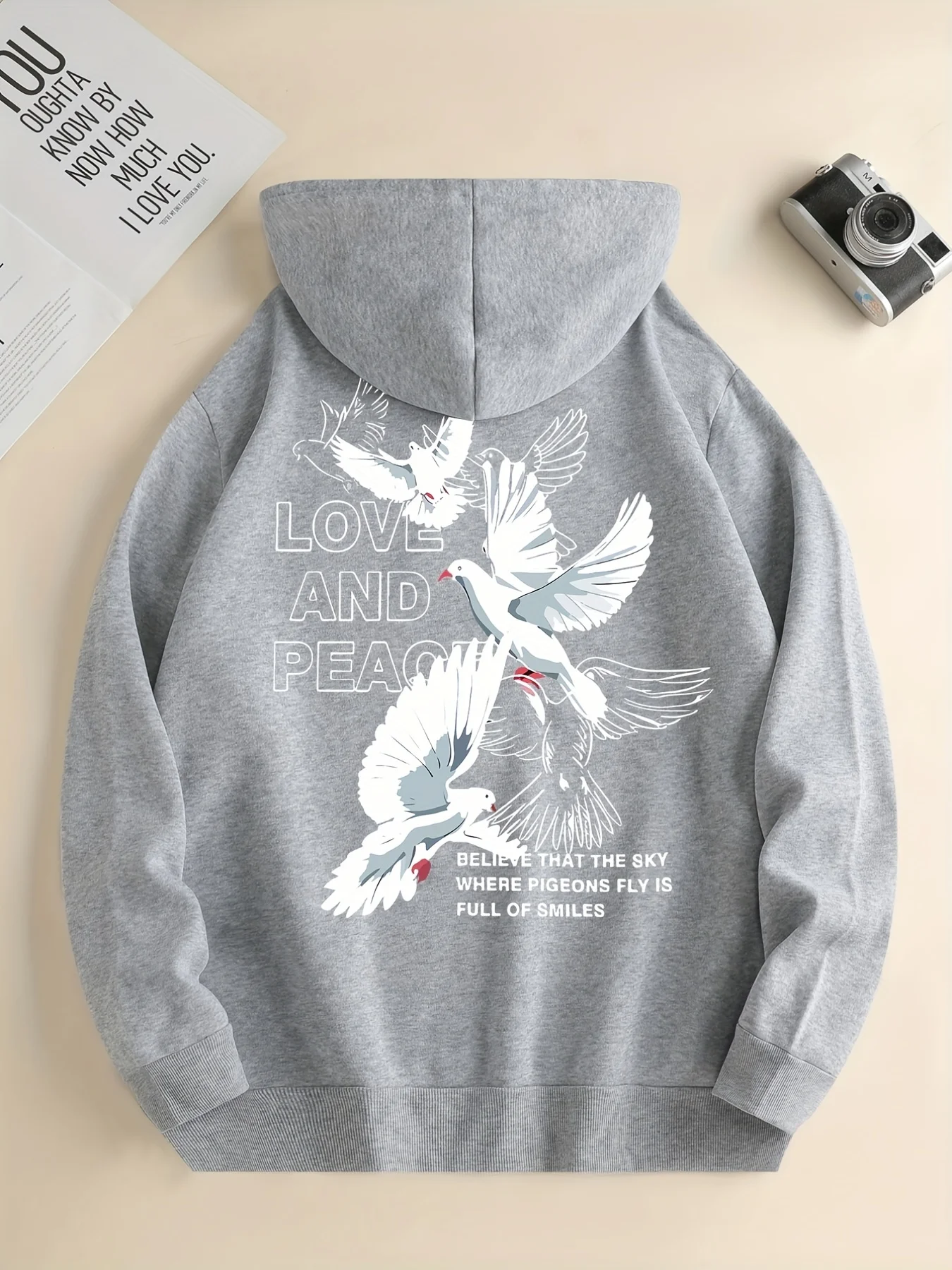 Love And Peace Letter Dove Printed Hoodies Casual Women Sweatshirts Comfortable Fleece Pullover Crewneck Loose Female Clothes