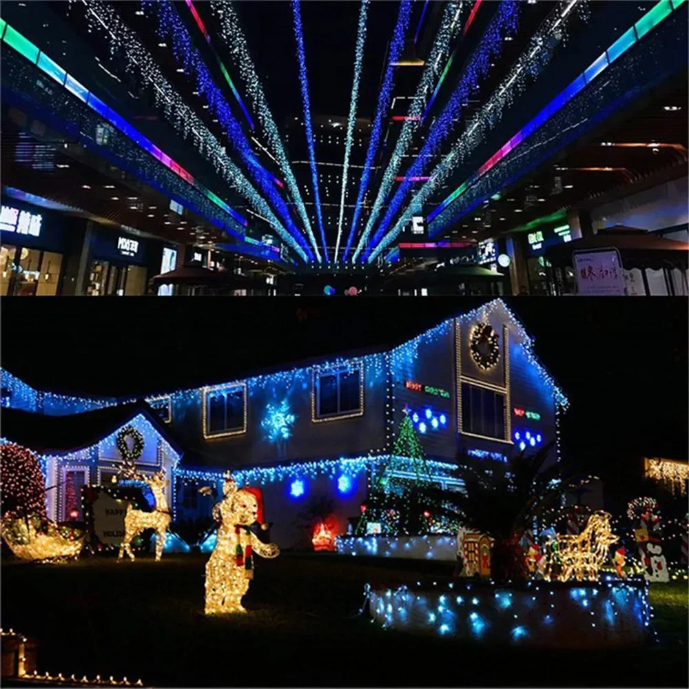 Holiday Icicle String Lights 3.2M 8 Modes Garden Yard Patio Window Roof Eaves Decor Warm White Multicolor Christmas Party Home