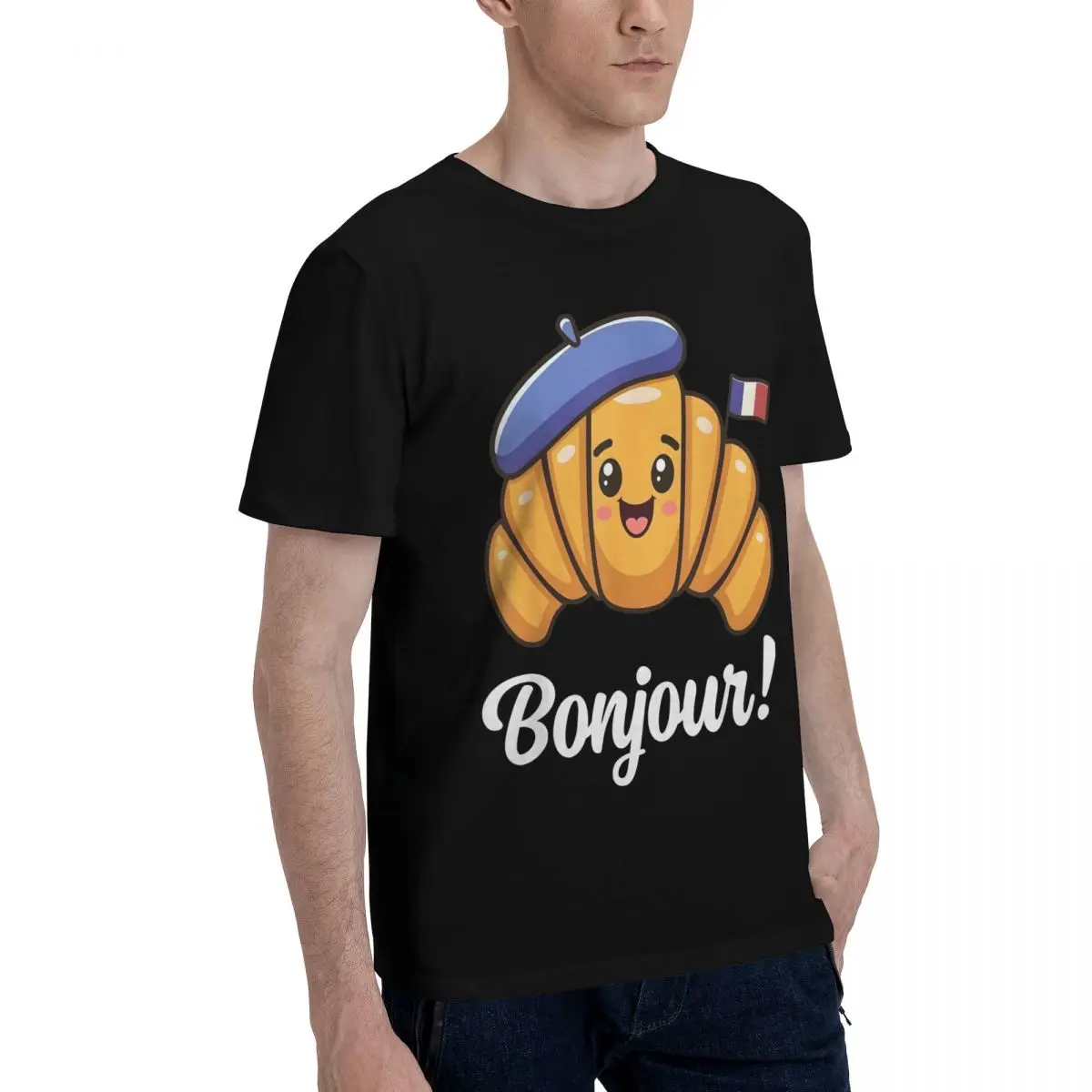 Croissant Bonjour Hat French Sports Championship Funny Graphic Tees Top quality Activity competition Eur Size