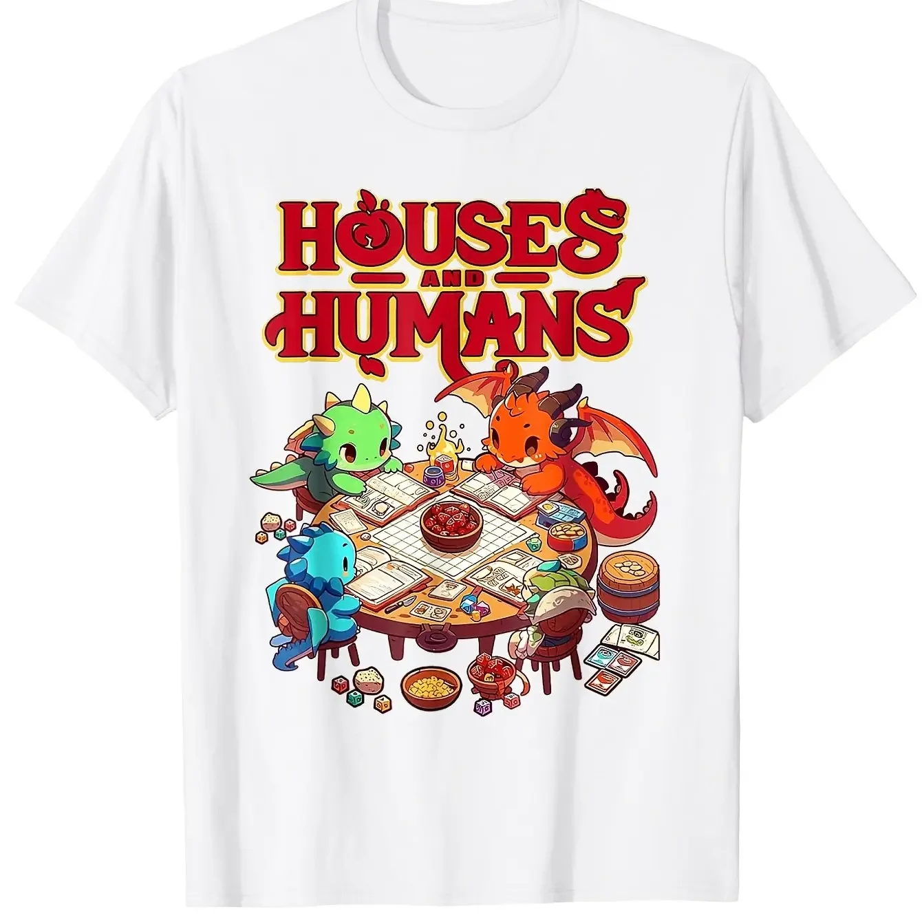 

Houses and Humans RPG Parody Dragon T-Shirt Breathable Crewneck Gaming Graphic Tee for Men