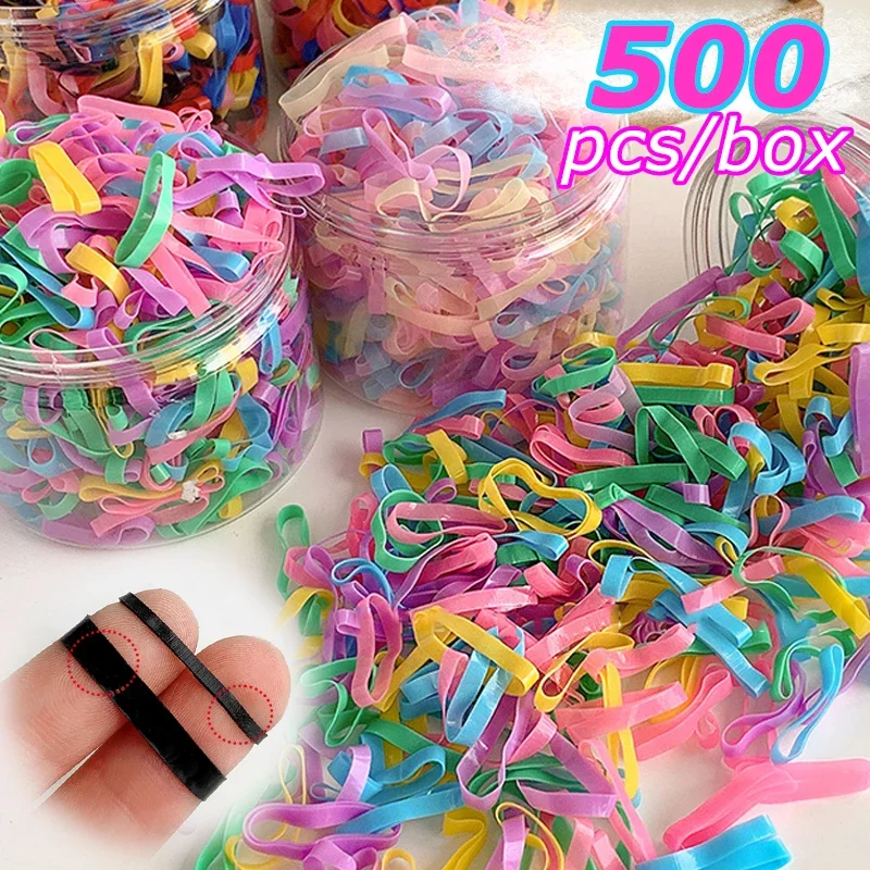 500pcs Color Disposable Thickened Headrope Kids High Elastic Non-damaging Rubber Band Girl Hair Rubber Rings Hair Accessories