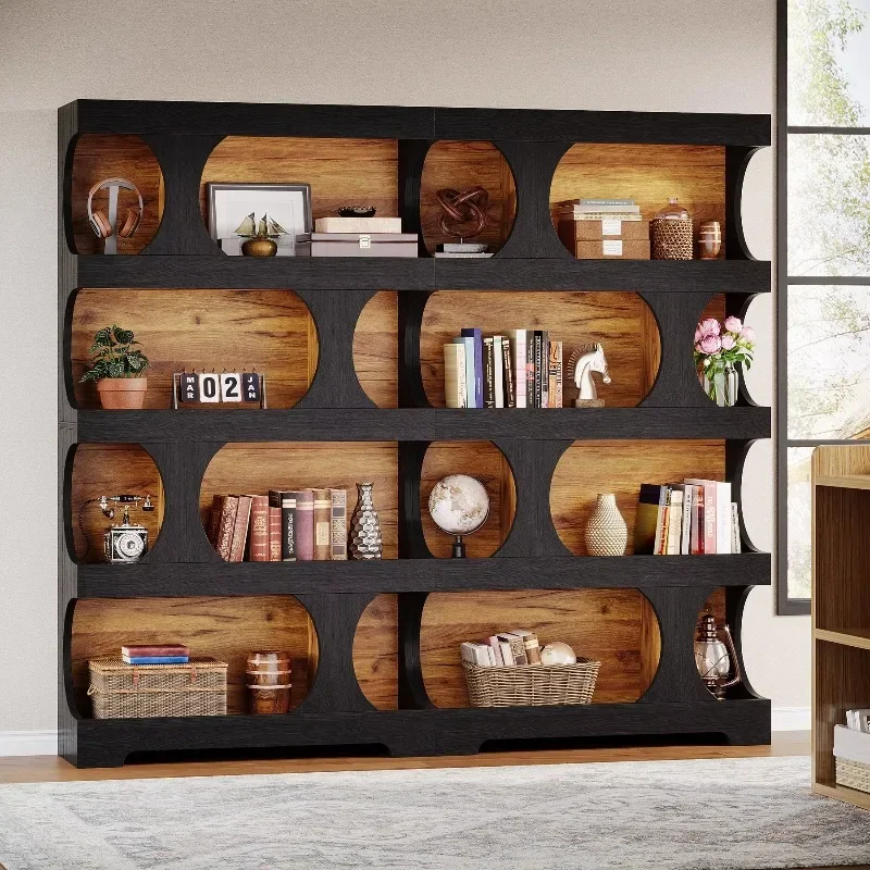 71-Inch tall black bookcase, modern asymmetrical bookshelf, 4-story freestanding display shelf, classic shape, suitable for home