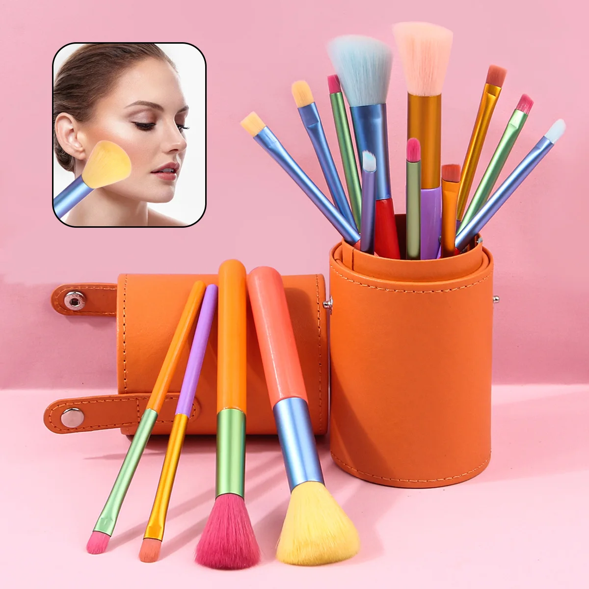 15-delige professionele make-upborstelset met reisetui - Zachte oogschaduw Blush Foundation-borstels, draagbare cosmetische kit