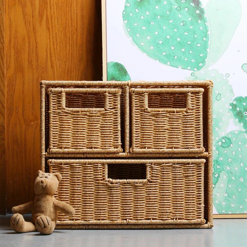 

Plastic Rattan Drawer Storage Box, Japanese Minimalist Multi-Layer Organizer, Home Living Room Bedroom Storage Cabinet