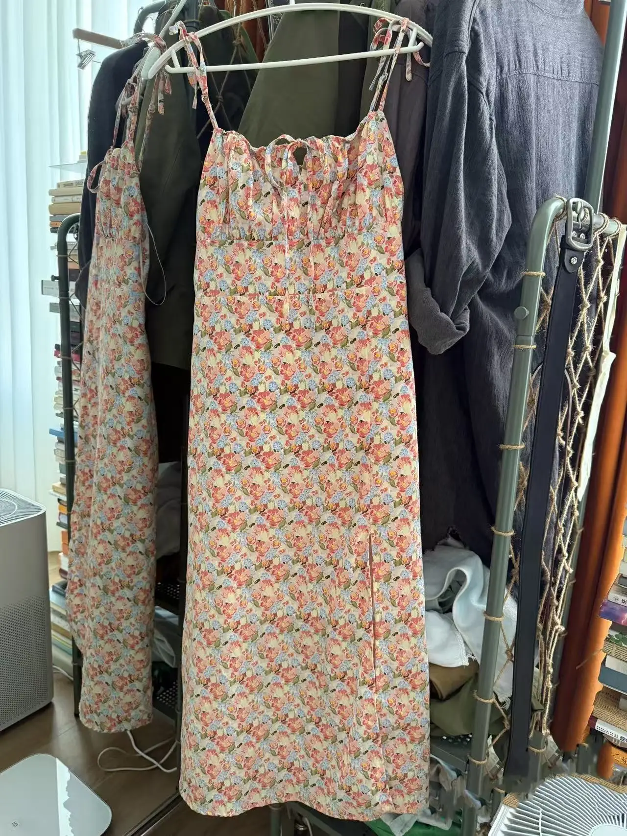 Summer Casual Floral Print Halter Dress Women's Waist-Cinching Vacation Long Skirt Split Neckline Sleeveless H-Style Gown