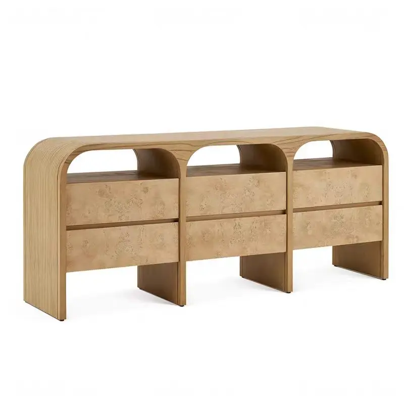 

/Design Durable And Large Capacity For Living Room Dining Area/Retro Solid Wood Farmhouse Sideboard With Modern 6-Drawer Curved